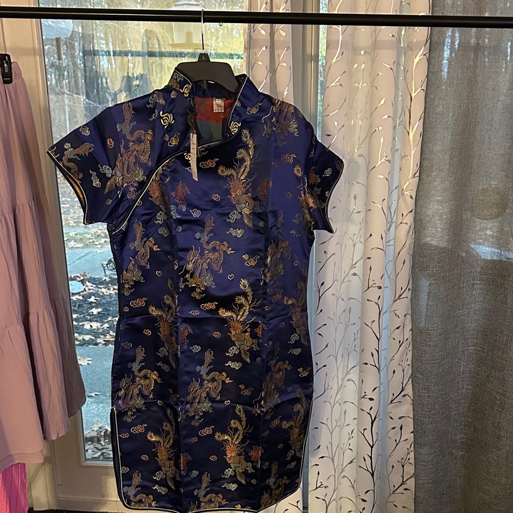 Elegant Blue and Gold Women's Dress